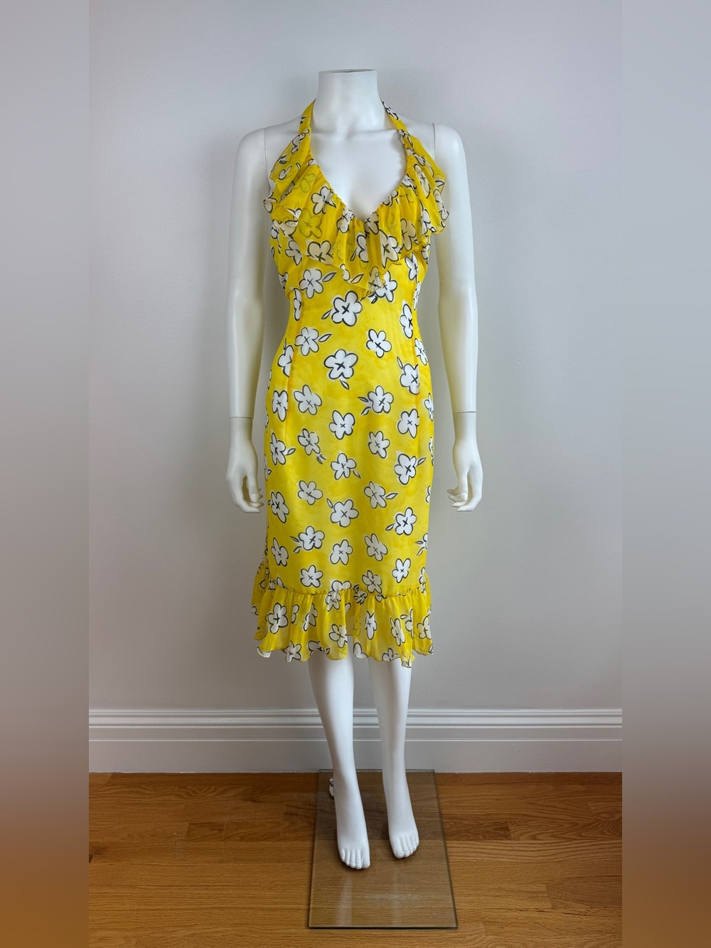 Vintage Escada Yellow Floral Ruffle Dress